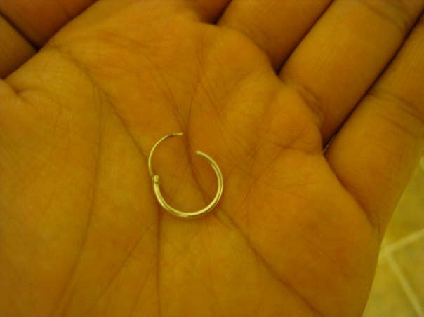 9:31 a.m. - My earring fell out the other night and I only just found it this morning.