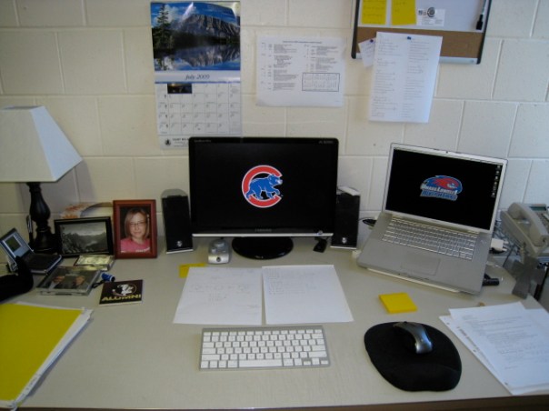 11:43 a.m. - The new-and-improved office desktop.  Dual monitors is the only way to go.