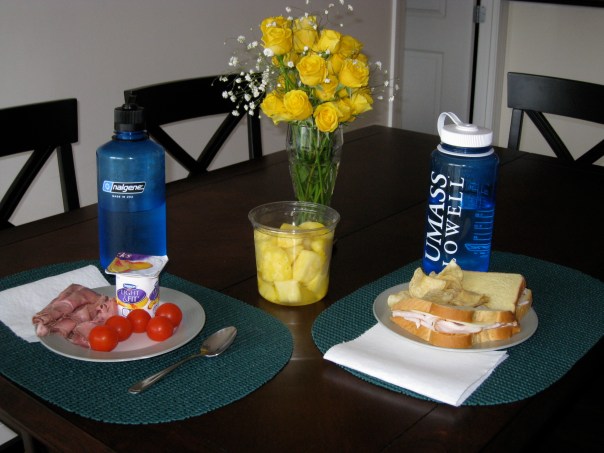 12:41 p.m. - A nice, healthy lunch...with some beautiful flowers.