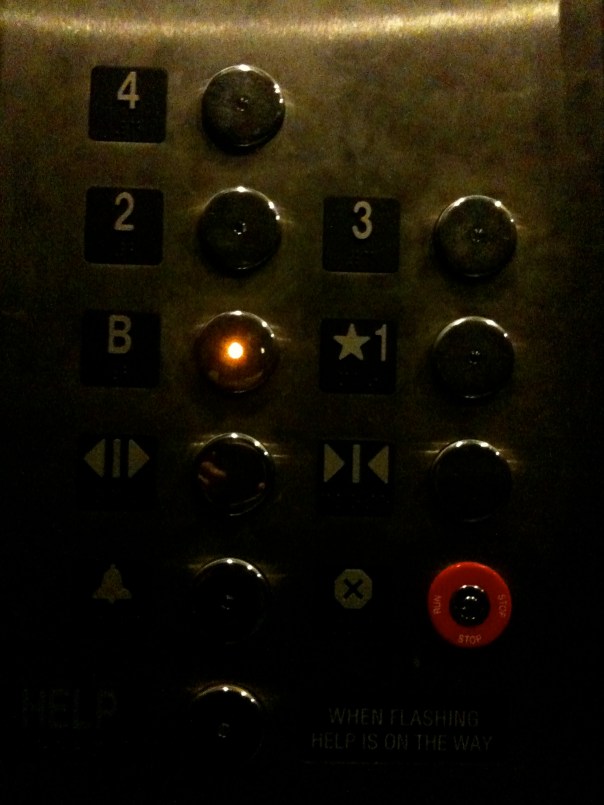 6:31 p.m.  In the elevator, headed home.